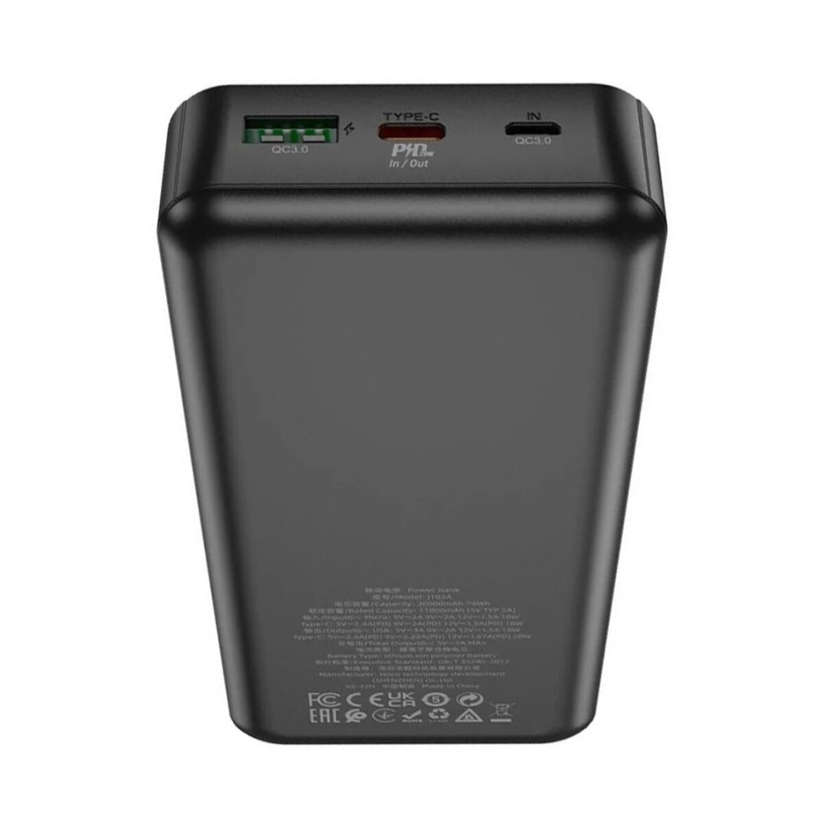 Зовнішній акумулятор HOCO J102A Cool figure PD20W+QC3.0 power bank(20000mAh) Black на картинке №4