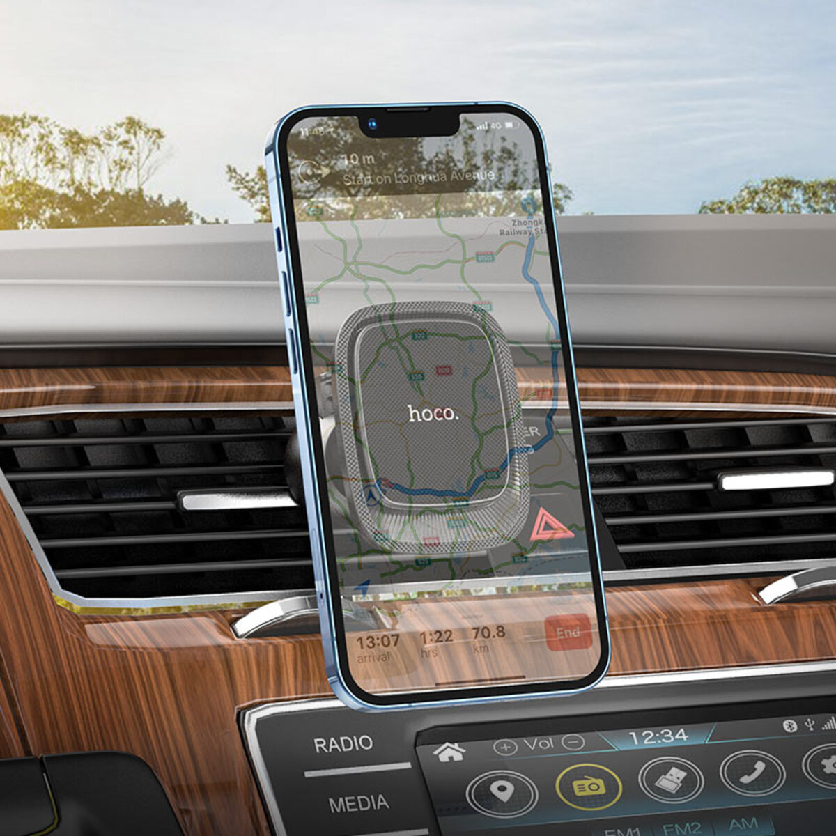 Тримач для мобільного HOCO CA115 Blue Shark air outlet magnetic car holder Black Metal Gray (6931474777867) смотреть фото №6