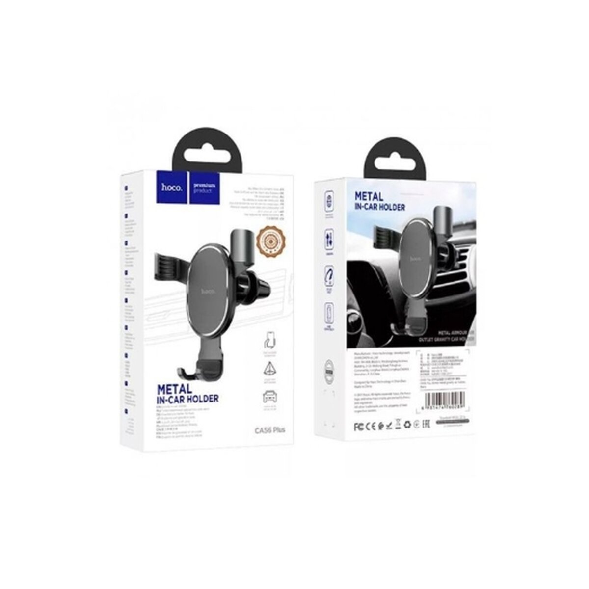 Автотримач для телефона HOCO CA56 Plus Armor metal gravity car holder Black Silver на малюнкі №2