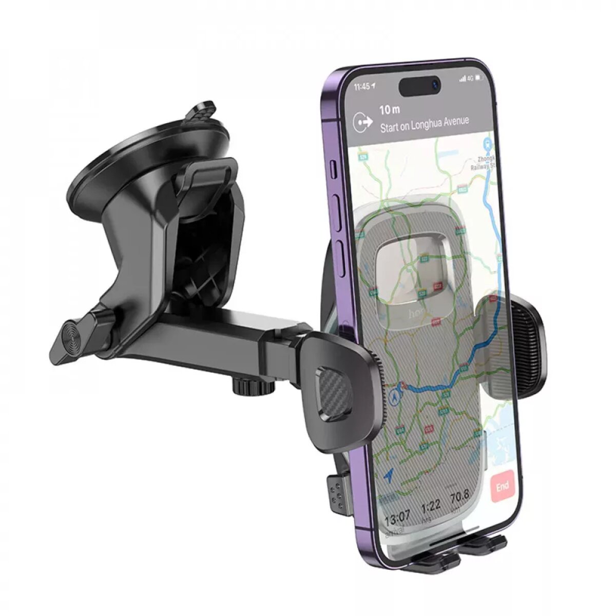 Автотримач для телефона HOCO H15 Fair push-type car holder(center console) Black на картинке №3