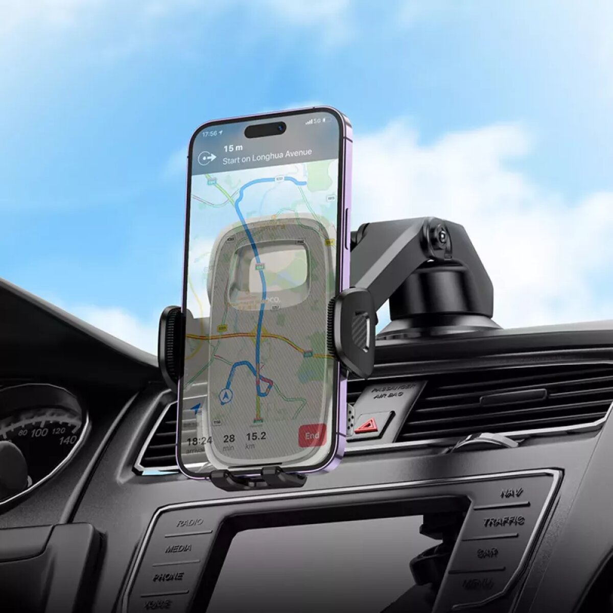 Автотримач для телефона HOCO H15 Fair push-type car holder(center console) Black на картинке №6