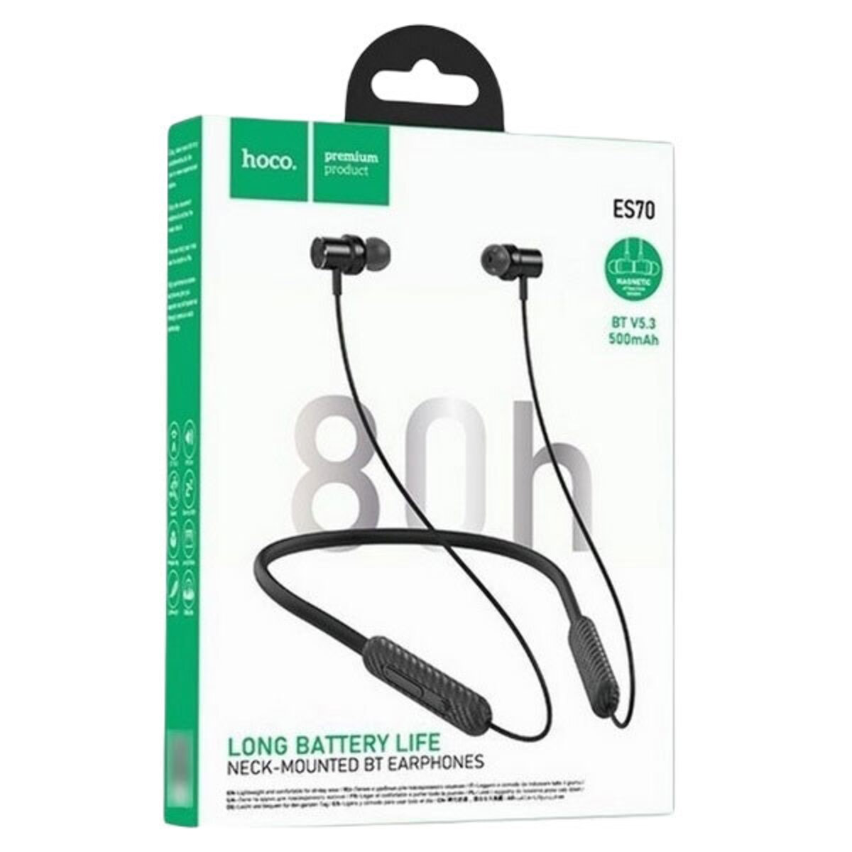 Бездротові навушники HOCO ES70 Armour neck-mounted BT earphones Black на картинке №2