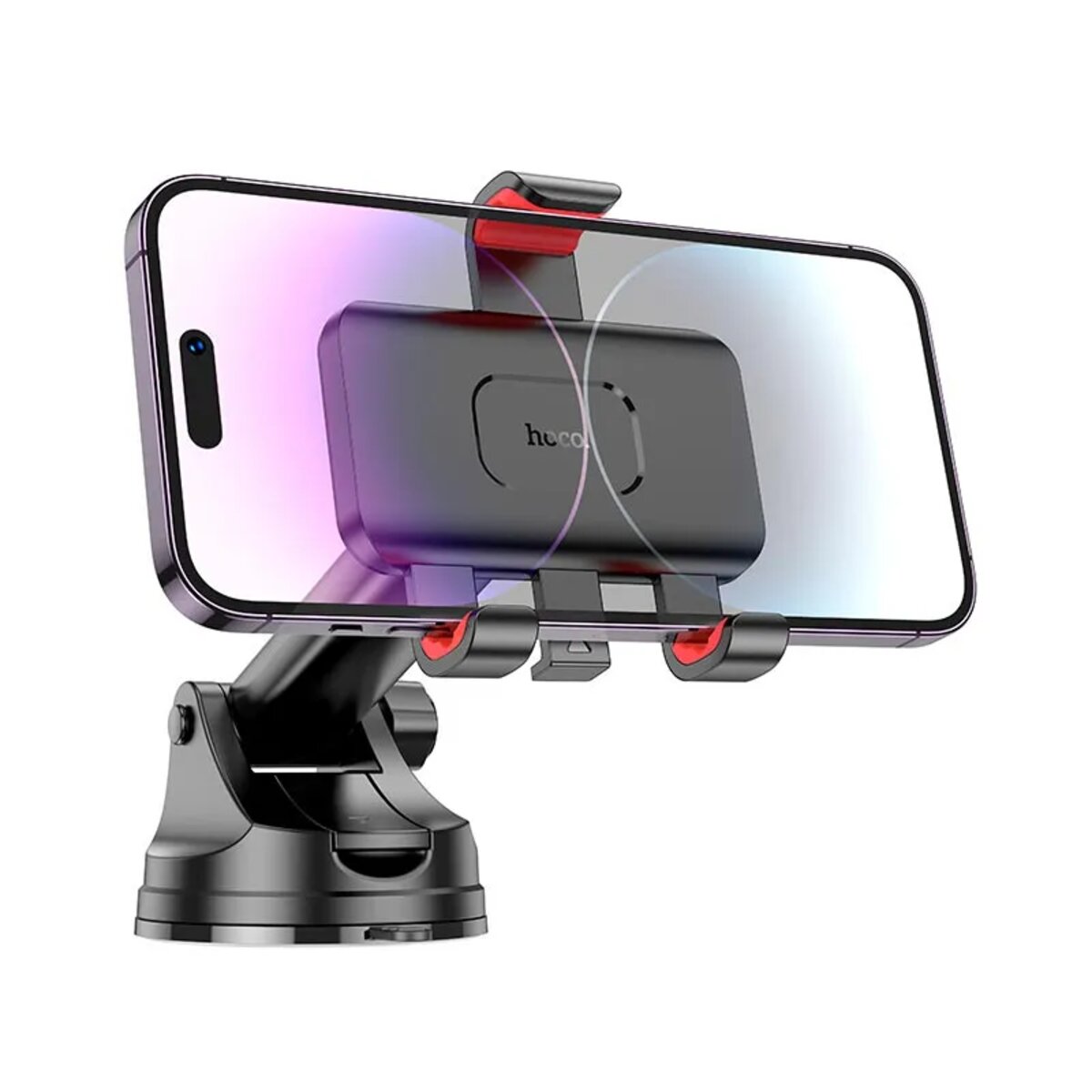 Автотримач для телефона HOCO H22 Dragon automatic clamping car holder(center console) Red Black на малюнкі №6