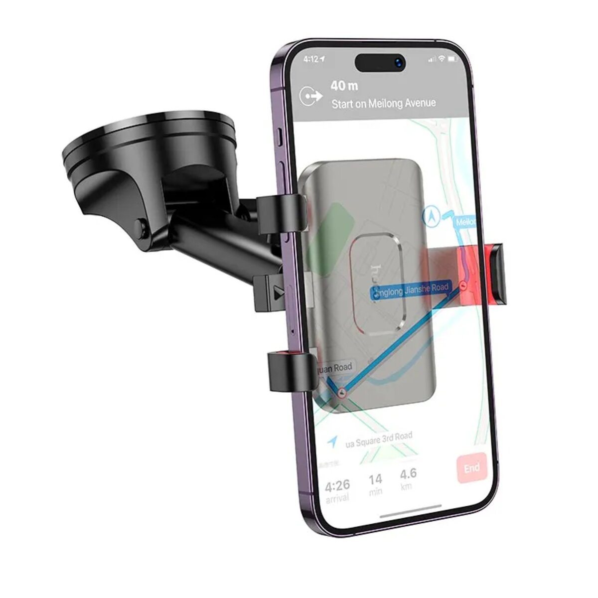 Автотримач для телефона HOCO H22 Dragon automatic clamping car holder(center console) Red Black на малюнкі №7