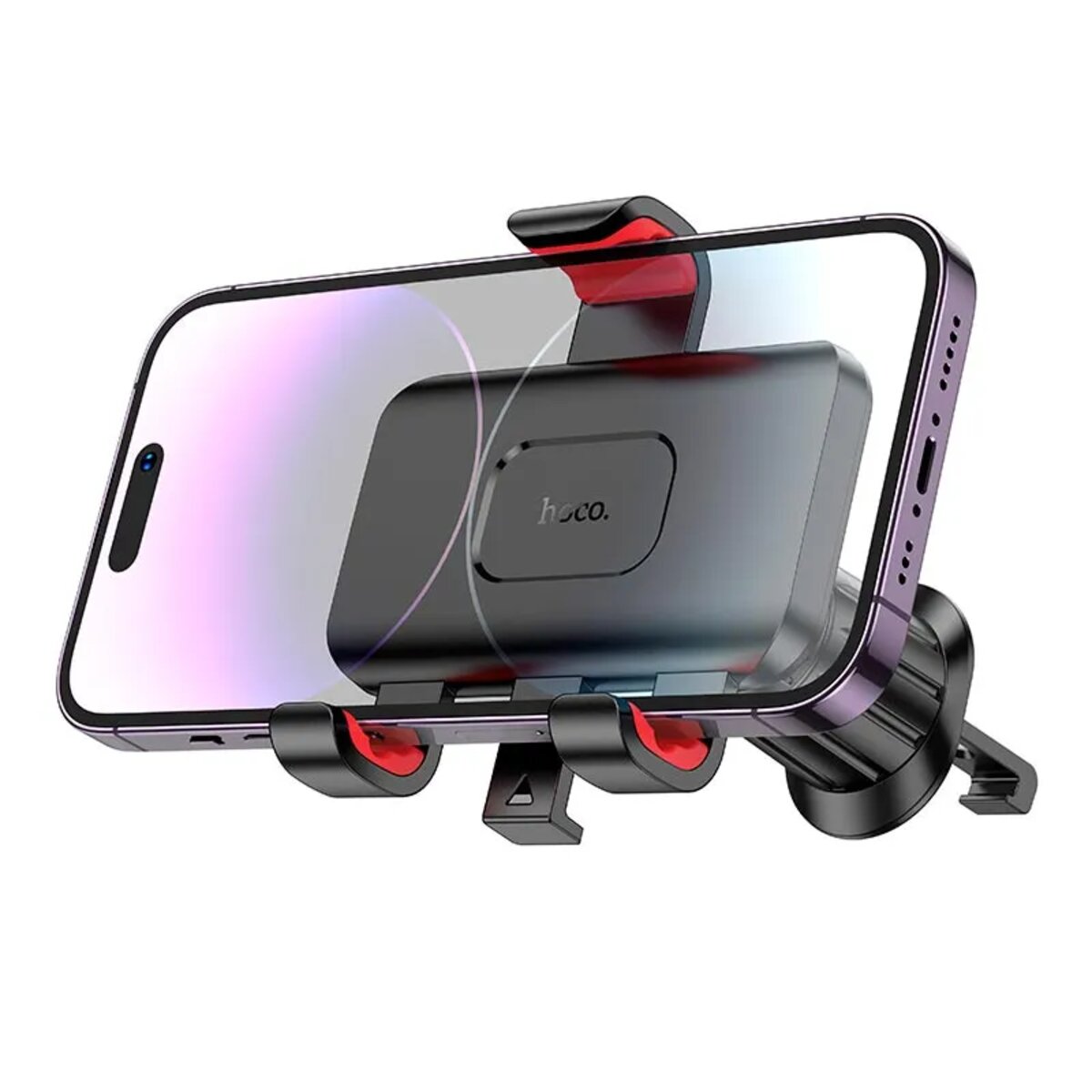Автотримач для телефона HOCO H21 Dragon automatic clamp car holder(air outlet) Red Black (6942007605649) на малюнкі №6