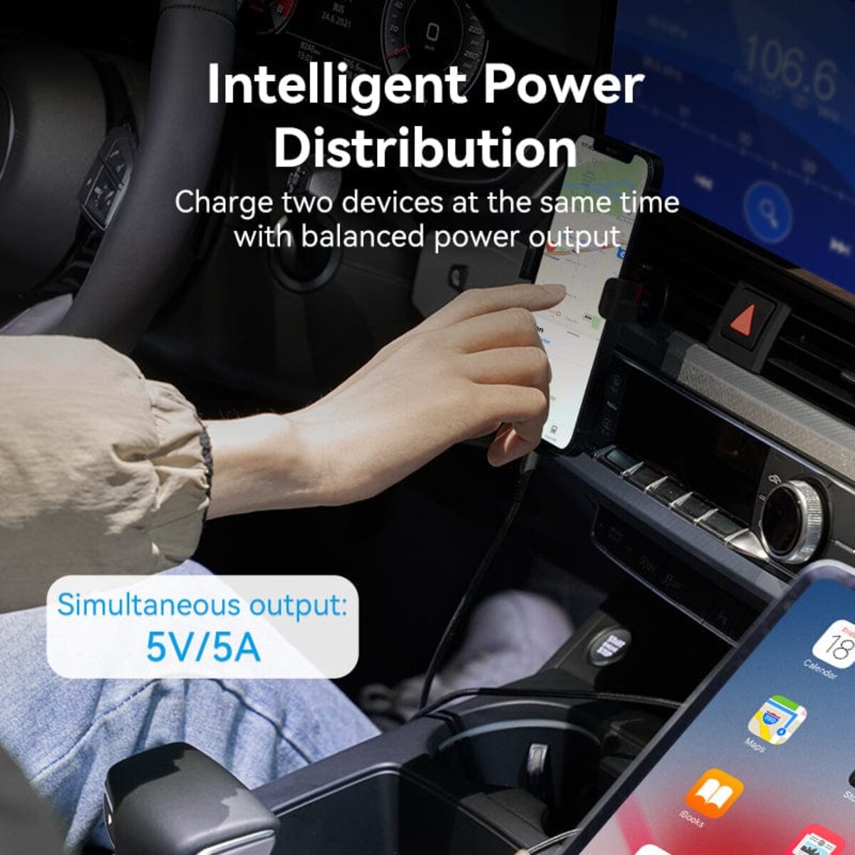 Автомобільний зарядний пристрій Vention Two-Port USB A+A(30/30) Car Charger Gray Mini Style Aluminium Alloy Type (FFEH0) на картинке №3