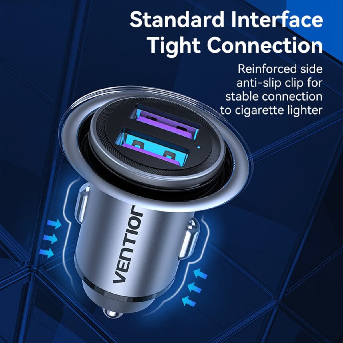 Автомобільний зарядний пристрій Vention Two-Port USB A+A(30/30) Car Charger Gray Mini Style Aluminium Alloy Type (FFEH0) на картинке №6