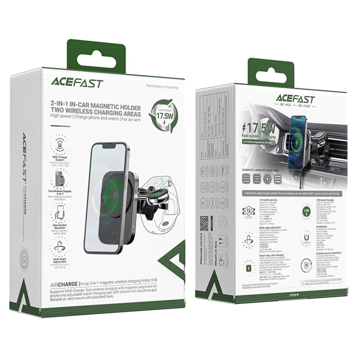 Автотримач для телефона з БЗП ACEFAST D18 in-car 2-in-1 magnetic wireless charging holder Black (6974316282761) на картинке №6