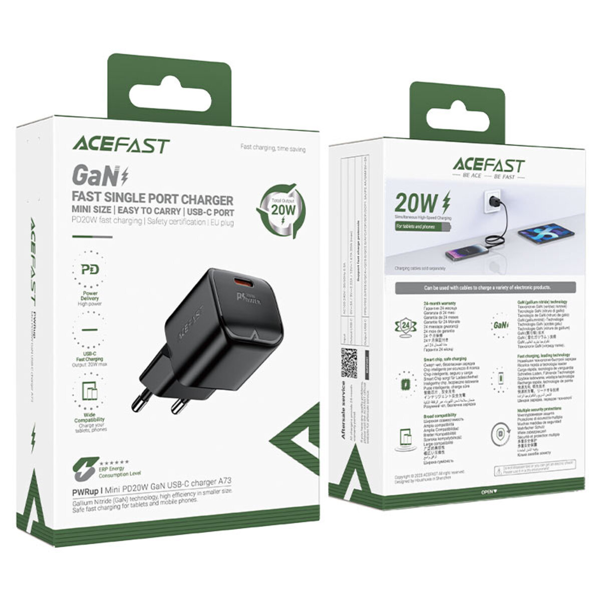 Мережевий зарядний пристрій ACEFAST A73 mini PD20W GaN USB-C charger Black на малюнкі №2