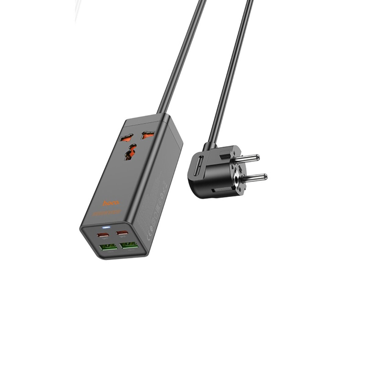 Мережевий подовжувач HOCO AC10A Barry PD65W GaN (2C2A with 1 socket) desktop charger Black (6942007601672) на картинке №1