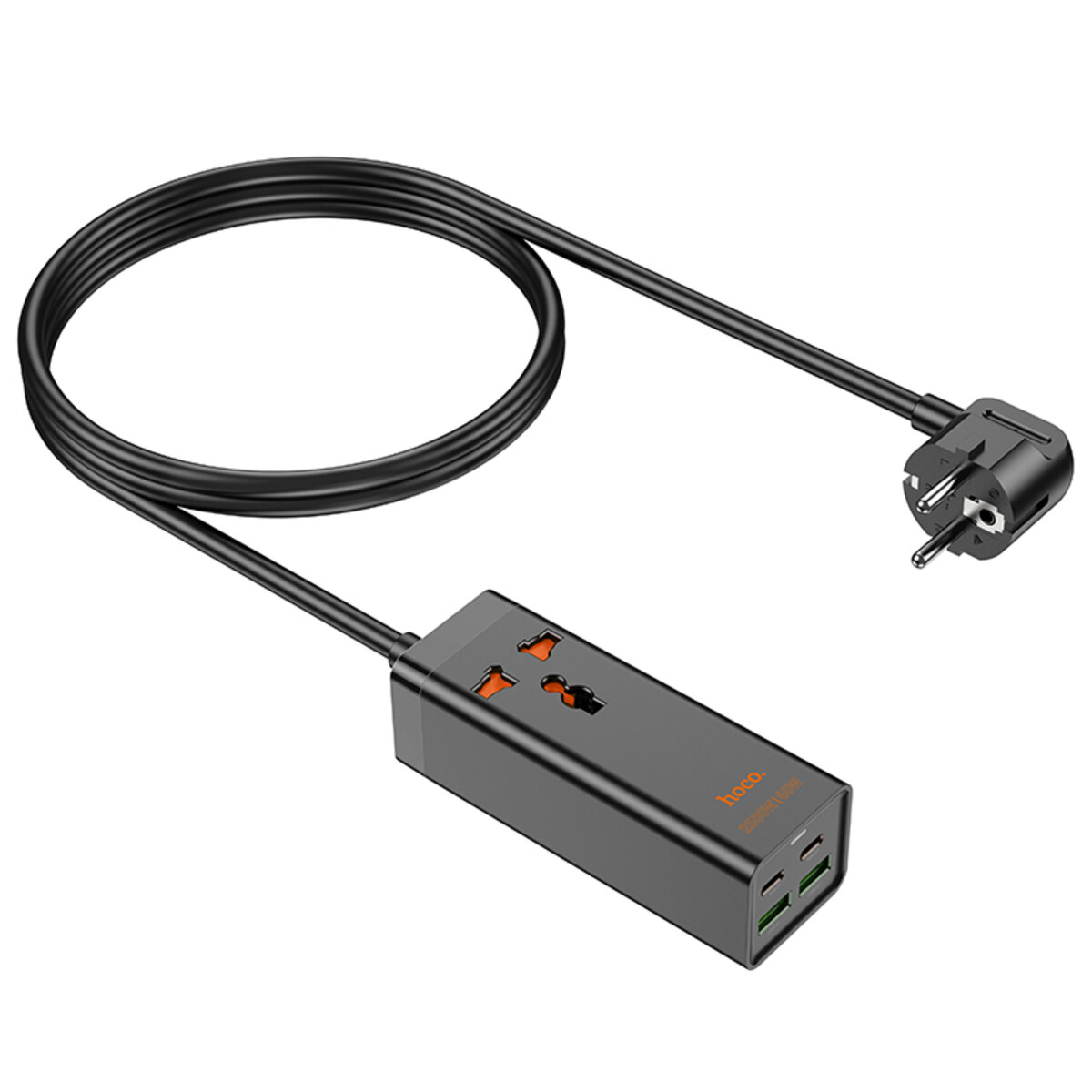 Мережевий подовжувач HOCO AC10A Barry PD65W GaN (2C2A with 1 socket) desktop charger Black (6942007601672) на картинке №3