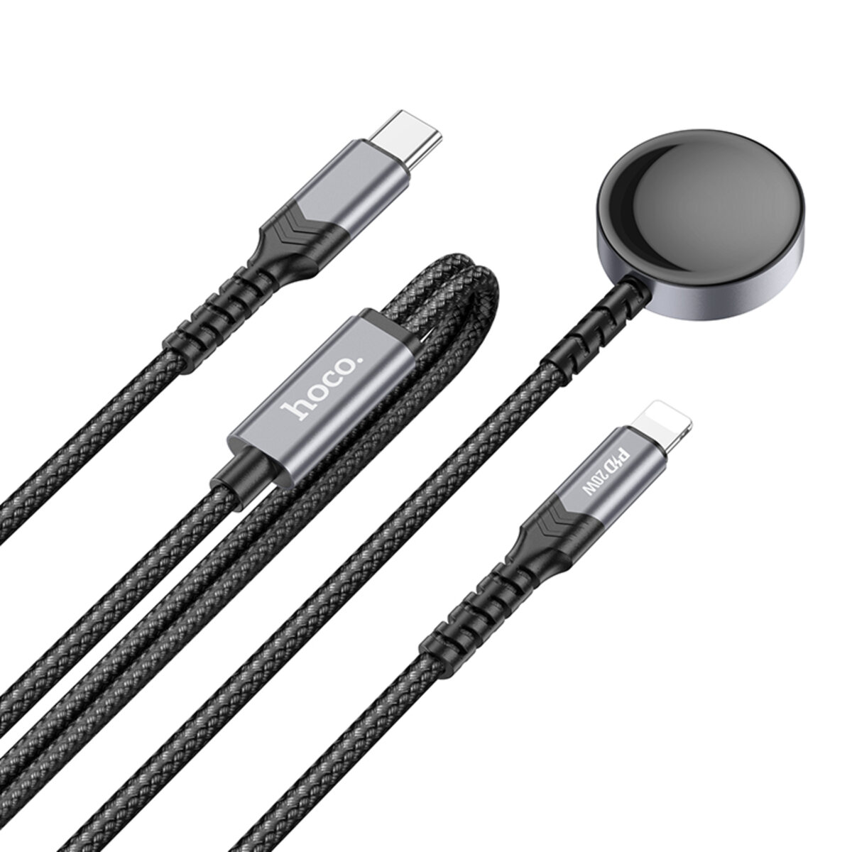 Бездротовий зарядний пристрій HOCO CW54 2-in-1 charging cable iP+iWatch Black (6942007611381) на картинке №2