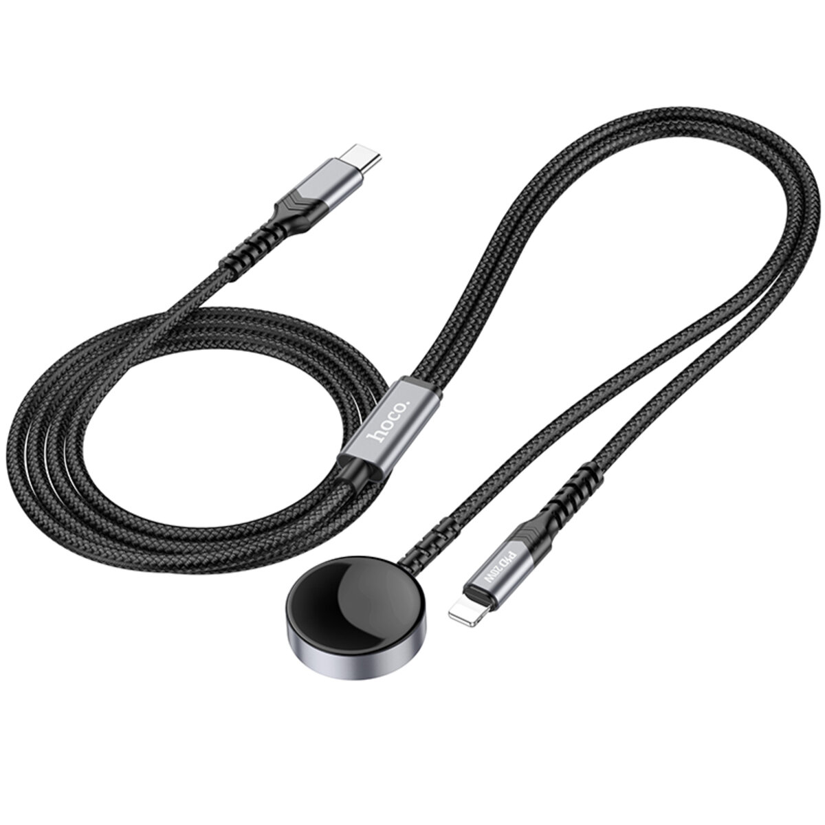 Бездротовий зарядний пристрій HOCO CW54 2-in-1 charging cable iP+iWatch Black (6942007611381) на картинке №4
