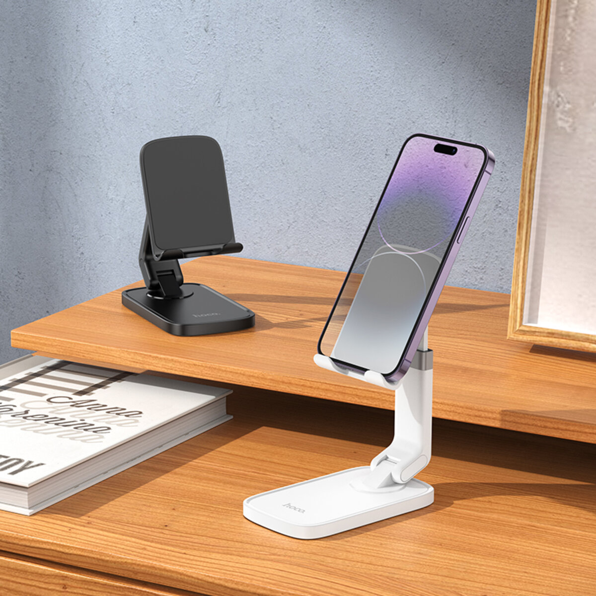 Тримач для телефона HOCO HD8 Blackfish folding desktop stand White Фотографія №4 Тримач для телефона HOCO HD8 Blackfish folding desktop stand White на малюнкі №4