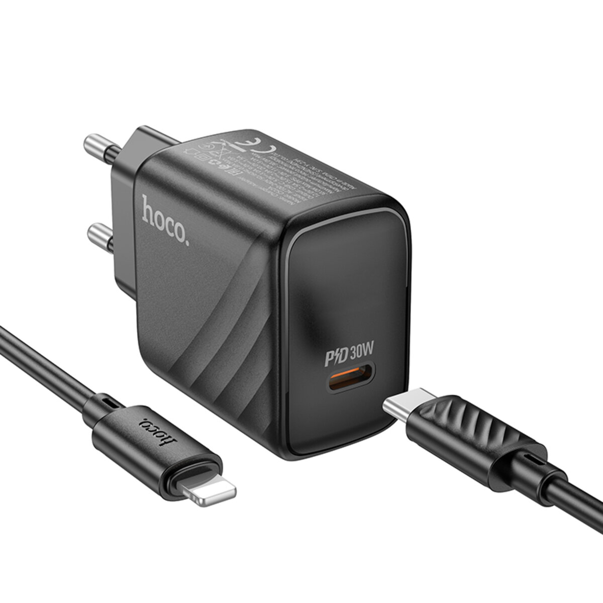 Мережевий зарядний пристрій HOCO CS22A Value single port PD30W charger set(C to iP) Black на малюнкі №3