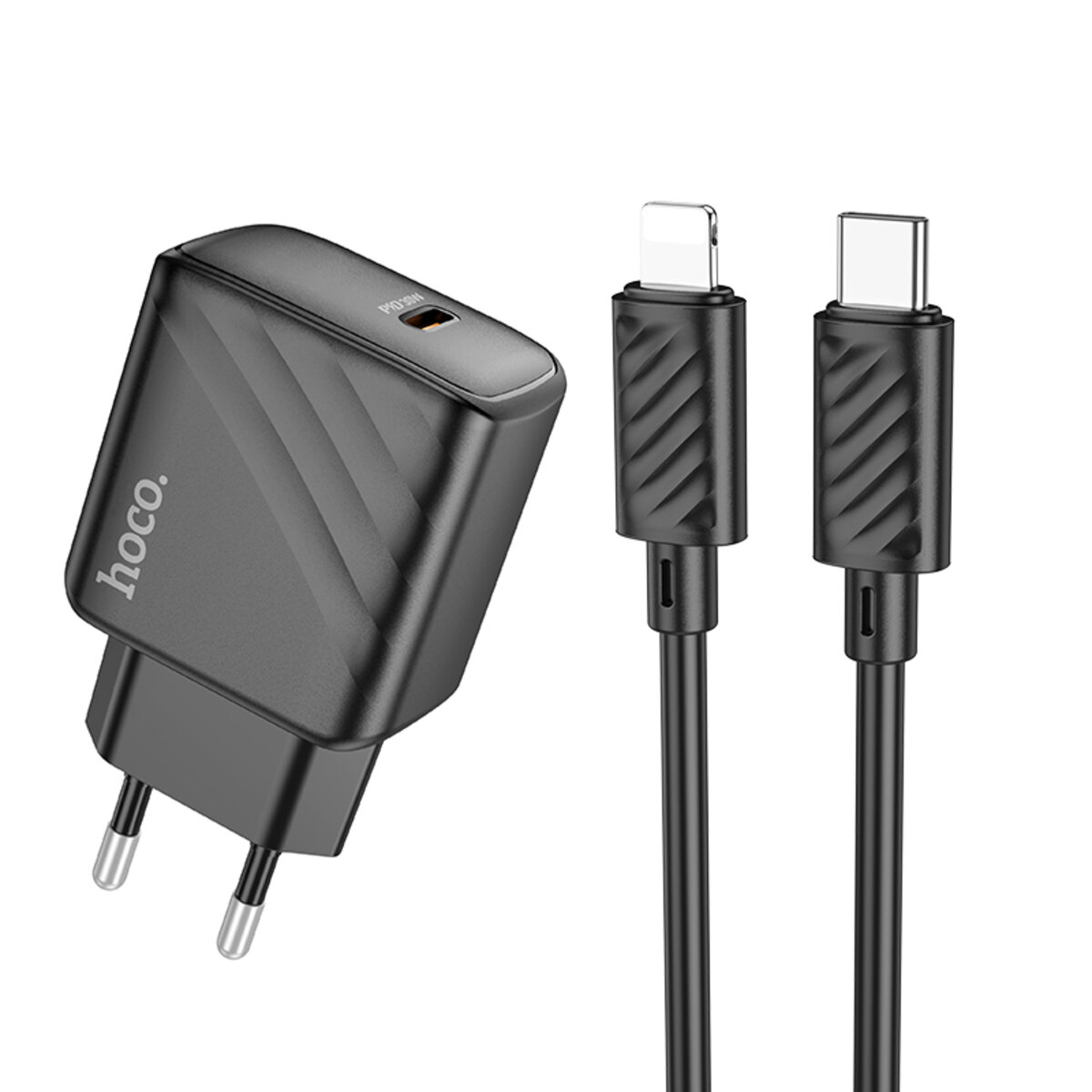 Мережевий зарядний пристрій HOCO CS22A Value single port PD30W charger set(C to iP) Black на малюнкі №1