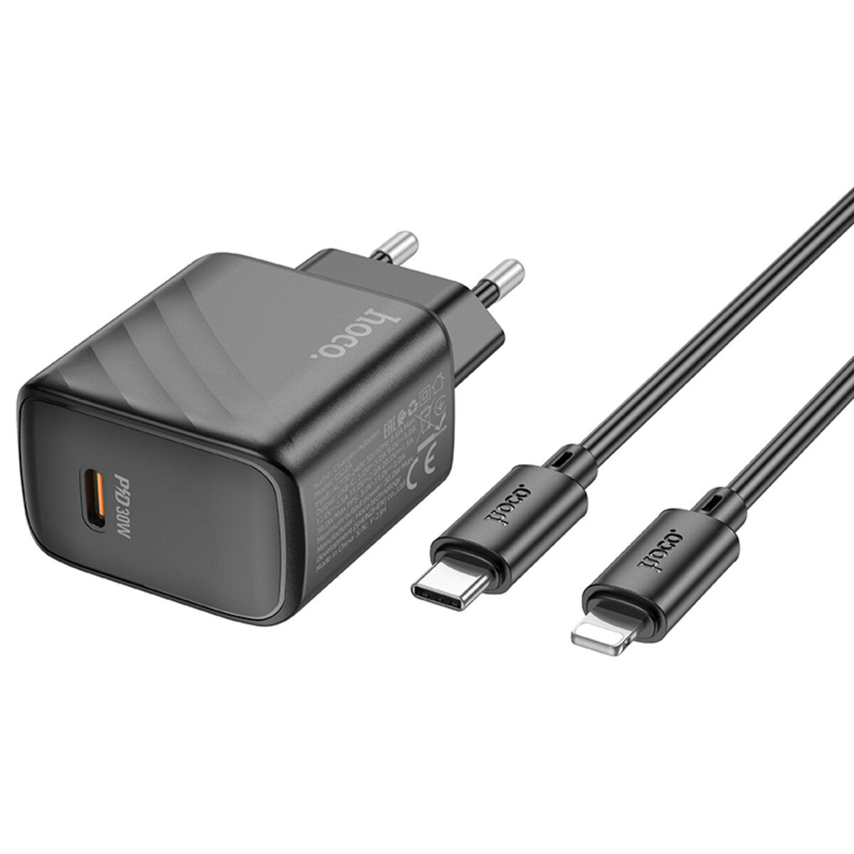 Мережевий зарядний пристрій HOCO CS22A Value single port PD30W charger set(C to iP) Black на малюнкі №5