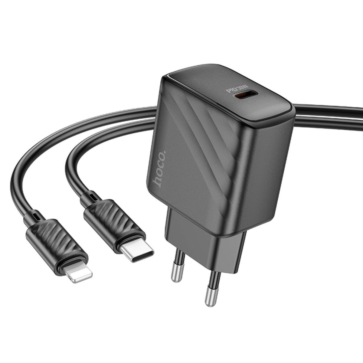 Мережевий зарядний пристрій HOCO CS22A Value single port PD30W charger set(C to iP) Black на малюнкі №4