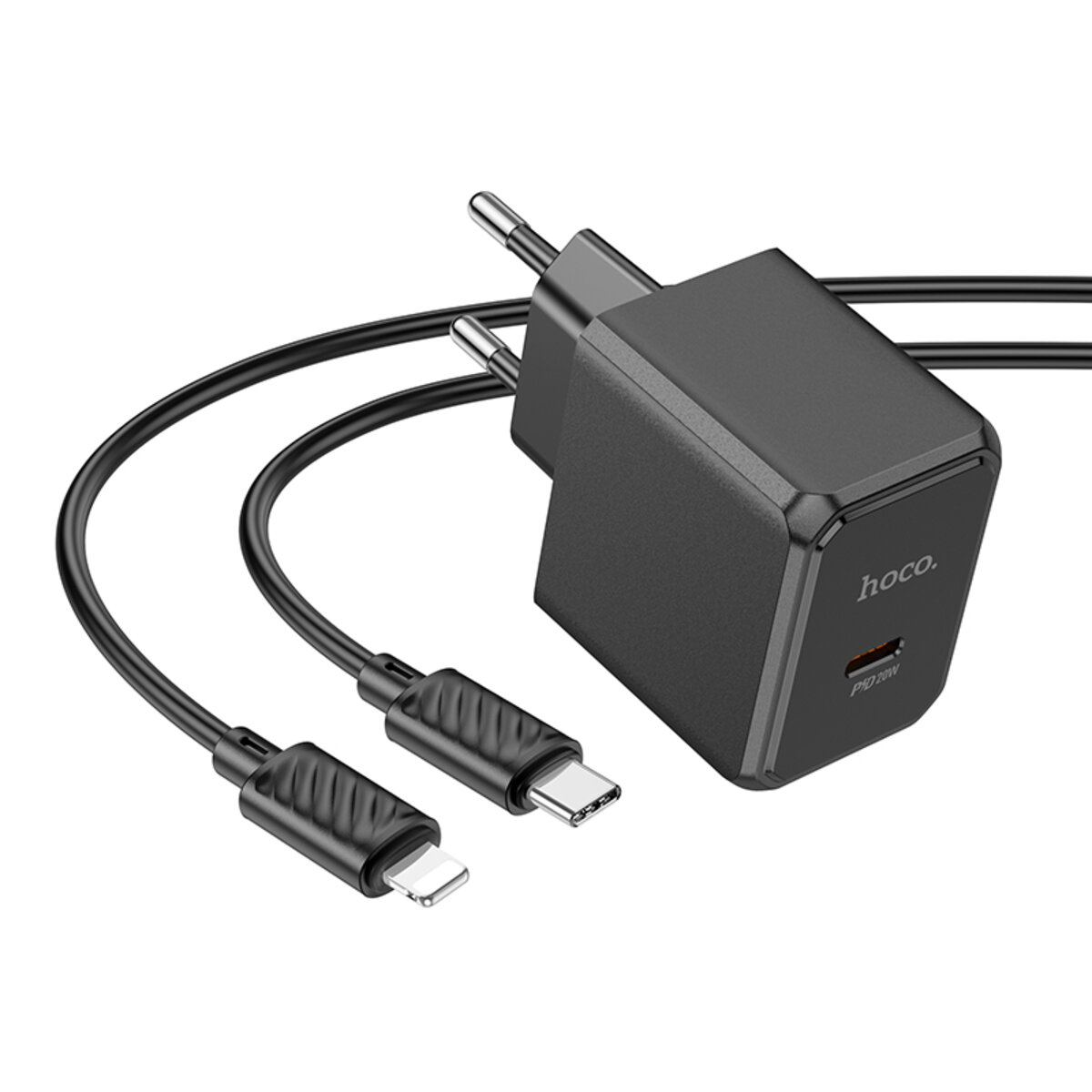 Мережевий зарядний пристрій HOCO CS13A Ocean single port PD20W charger set(C to iP) Black (6942007603829) Фотографія №3 Мережевий зарядний пристрій HOCO CS13A Ocean single port PD20W charger set(C to iP) Black (6942007603829) на малюнкі №3