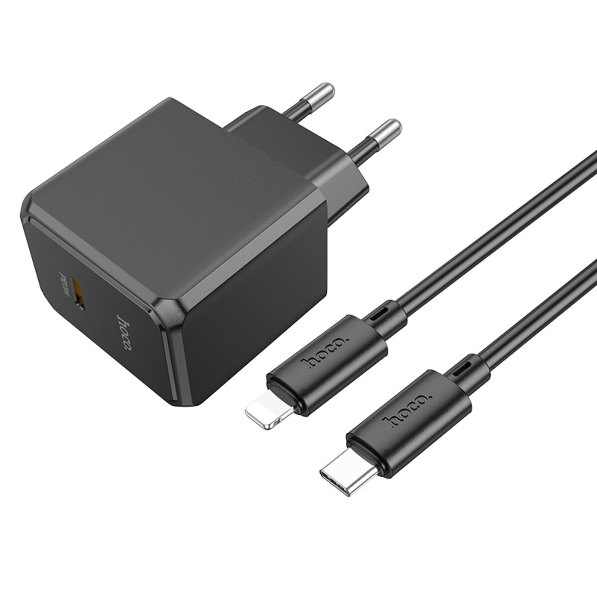 Мережевий зарядний пристрій HOCO CS13A Ocean single port PD20W charger set(C to iP) Black (6942007603829) Фотографія №2 Мережевий зарядний пристрій HOCO CS13A Ocean single port PD20W charger set(C to iP) Black (6942007603829) на малюнкі №2