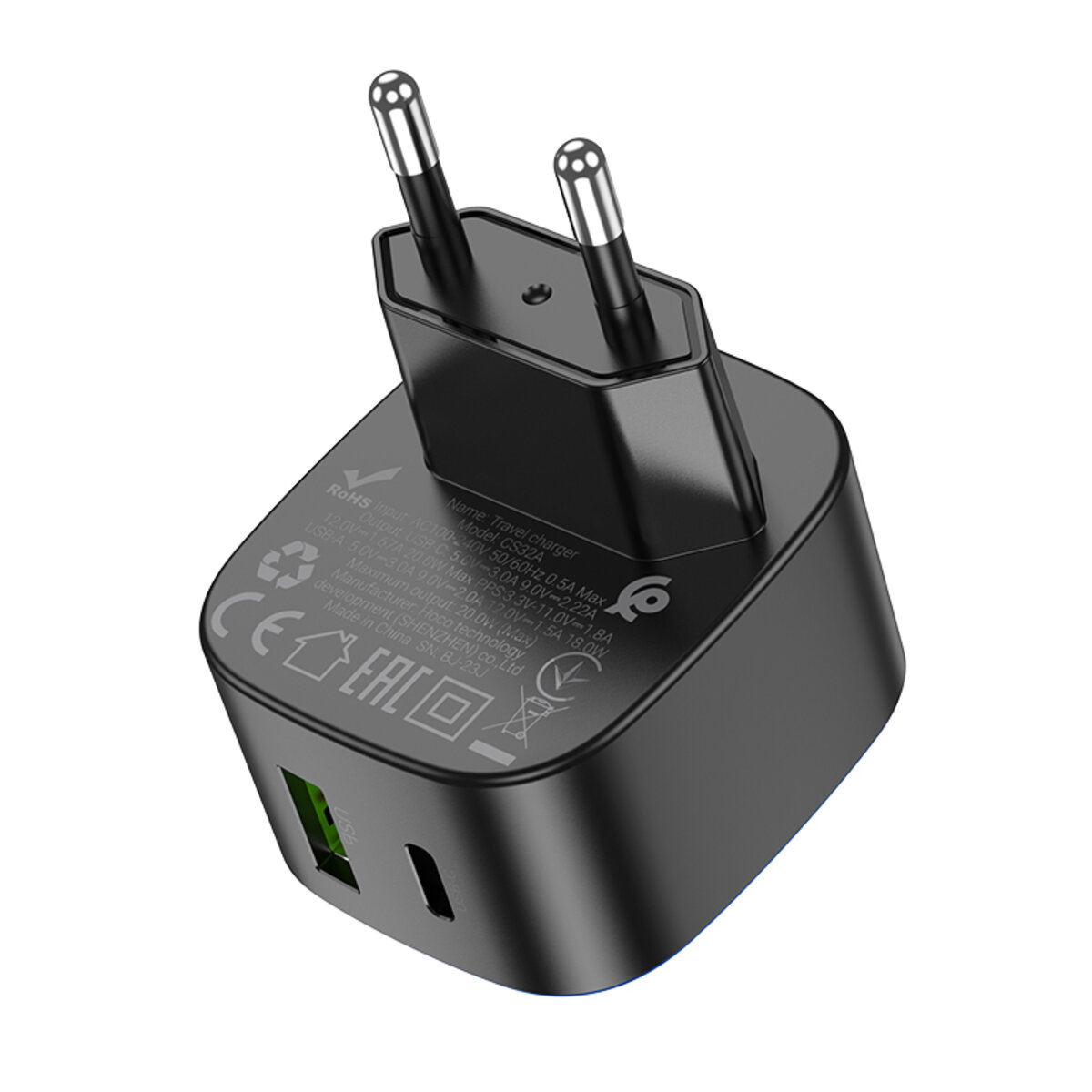 Мережевий зарядний пристрій HOCO CS32A Rise PD20W+QC3.0 charger Black на малюнкі №7