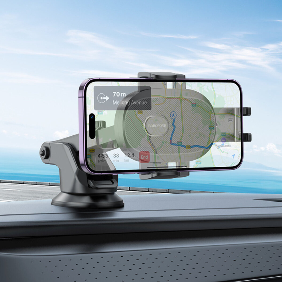 Автотримач для телефона BOROFONE BH93 Grand one-button car holder(center console) Black на картинке №7
