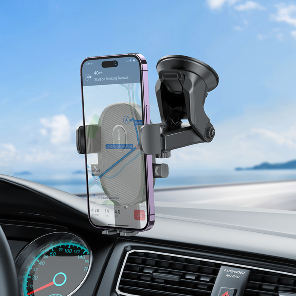 Автотримач для телефона BOROFONE BH93 Grand one-button car holder(center console) Black на картинке №8