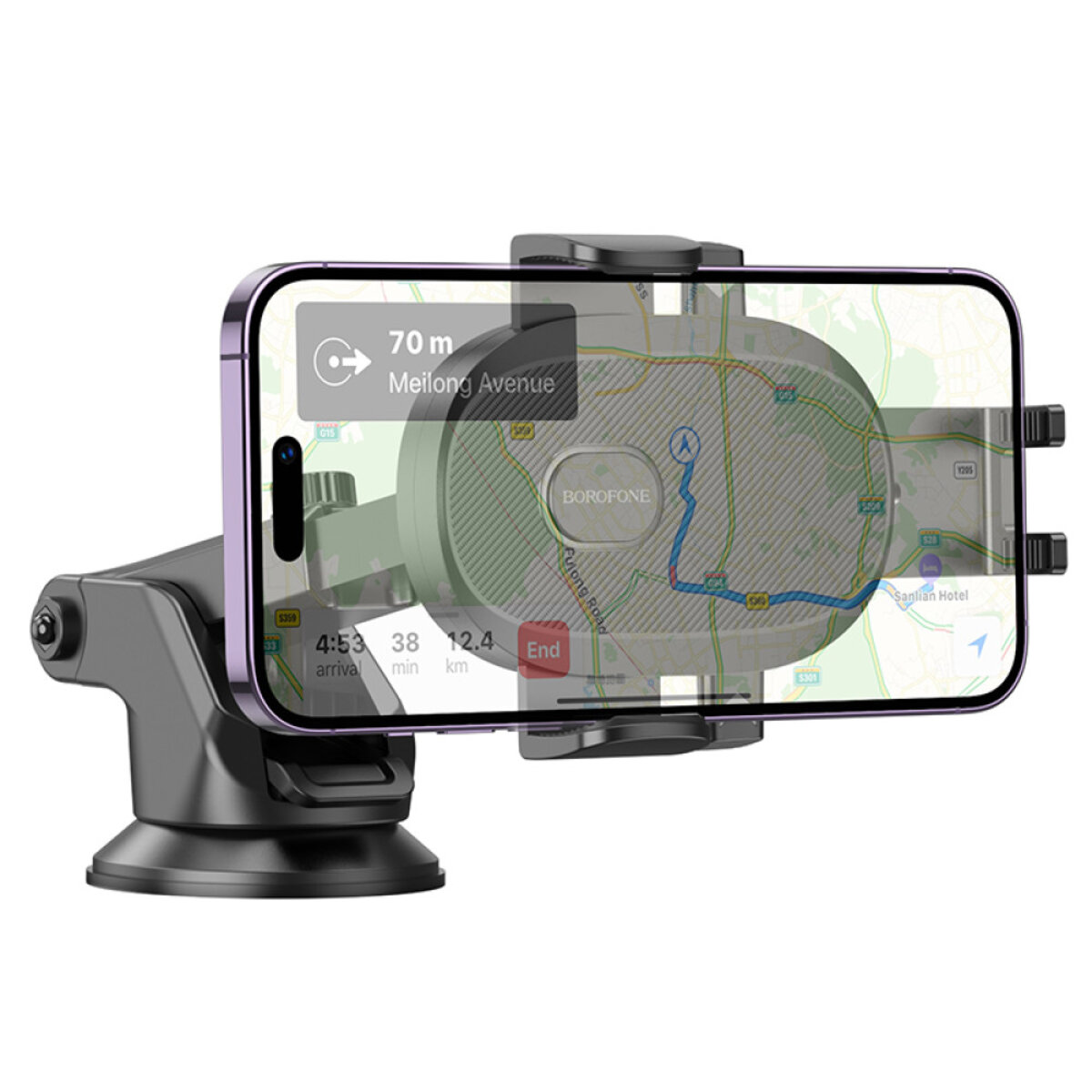 Автотримач для телефона BOROFONE BH93 Grand one-button car holder(center console) Black на картинке №5