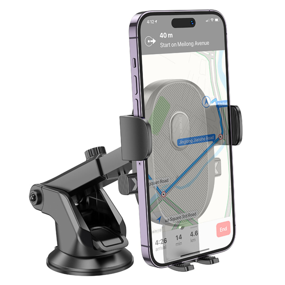 Автотримач для телефона BOROFONE BH93 Grand one-button car holder(center console) Black на картинке №4