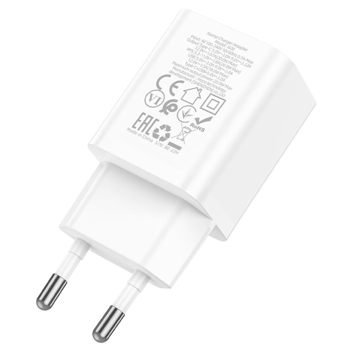 Мережевий зарядний пристрій HOCO N28 Founder PD20W+QC3.0 charger White на малюнкі №3