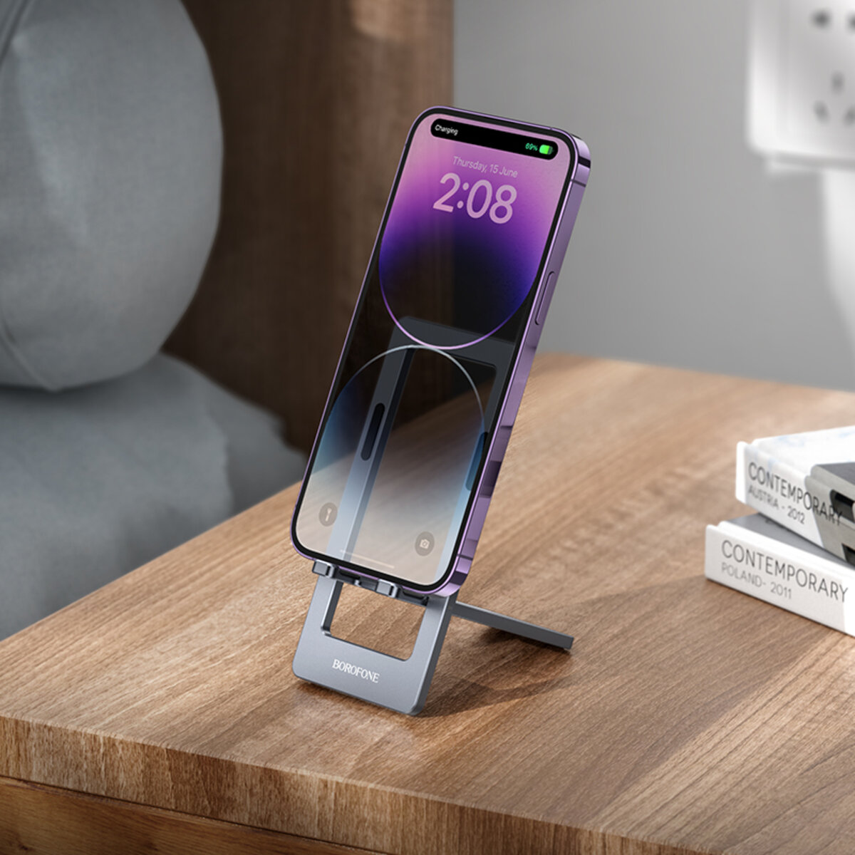 Тримач для мобільного BOROFONE BH112 Kerry metal folding desktop stand Metal Gray (6941991109980) смотреть фото №7