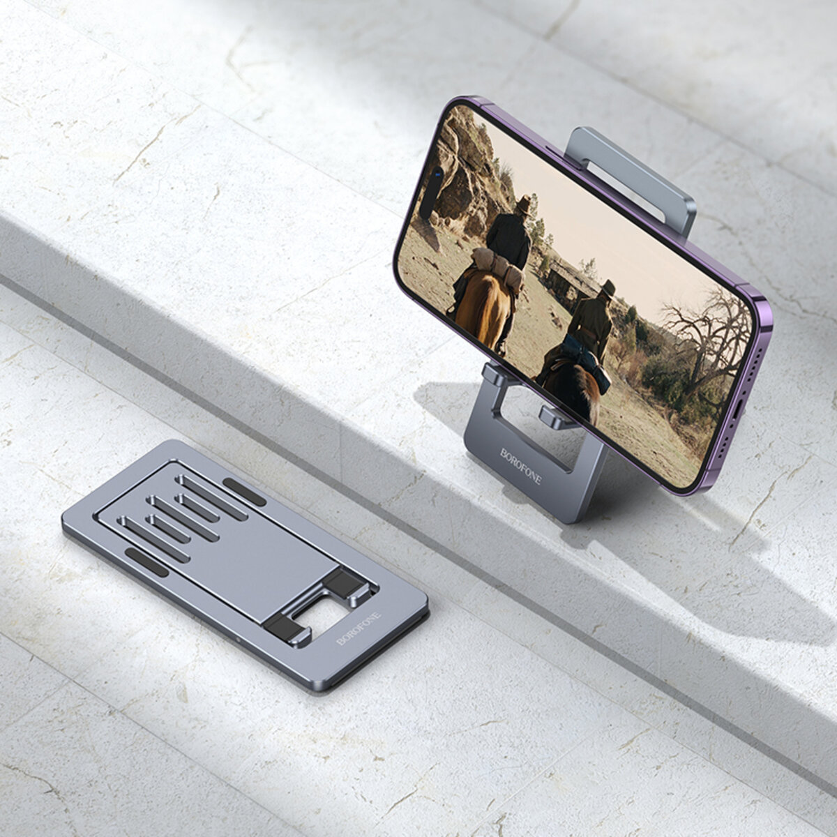 Тримач для мобільного BOROFONE BH112 Kerry metal folding desktop stand Metal Gray (6941991109980) смотреть фото №8