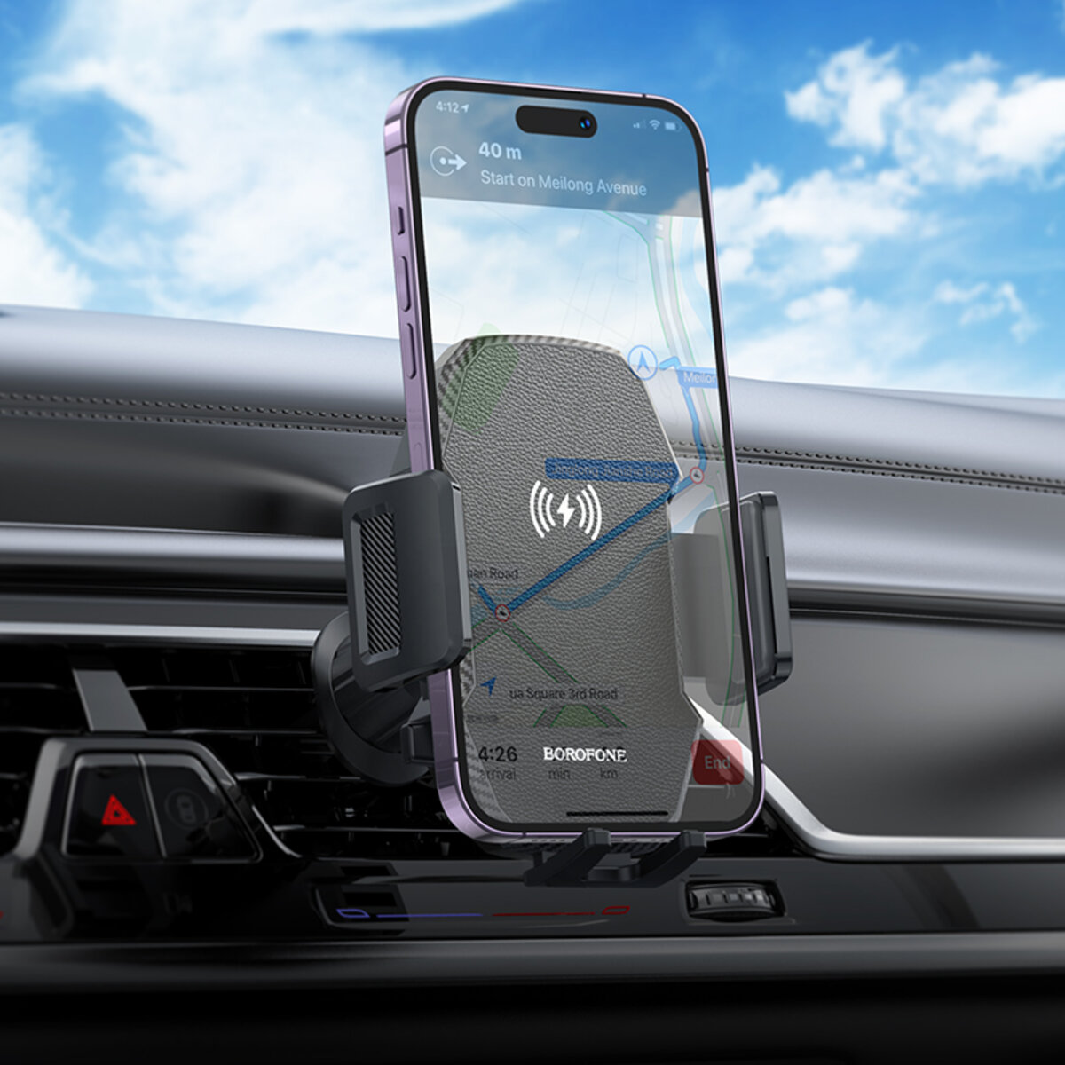 Автотримач для телефона з БЗП BOROFONE BH213 Adelante wireless fast charging car holder(air outlet) Black (6941991109775) на картинке №7