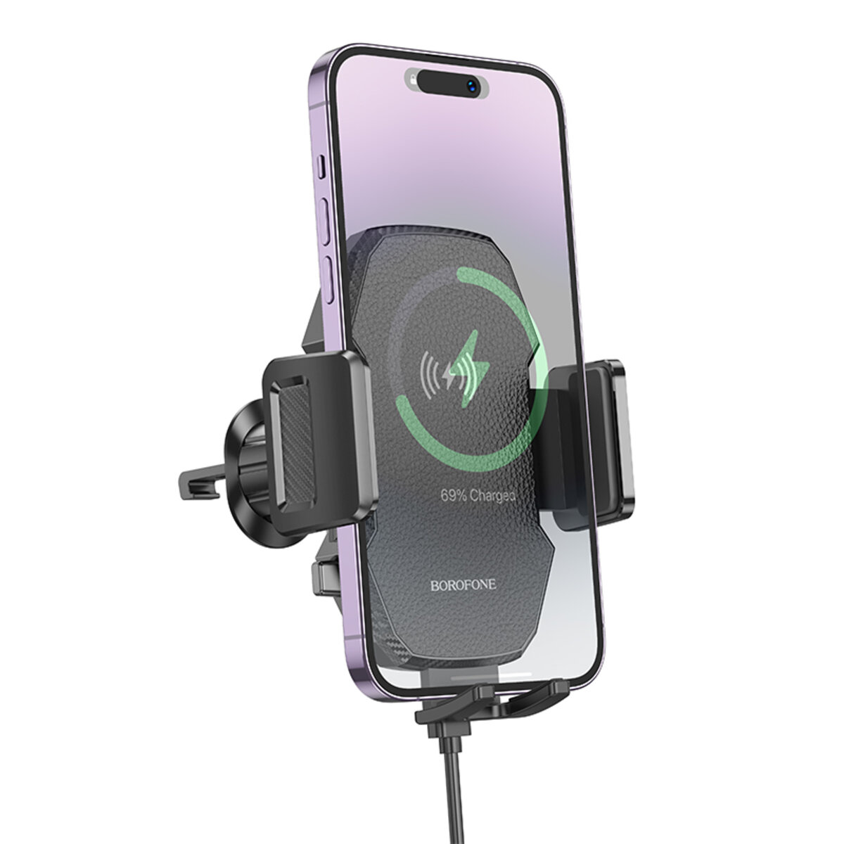 Автотримач для телефона з БЗП BOROFONE BH213 Adelante wireless fast charging car holder(air outlet) Black (6941991109775) на картинке №6