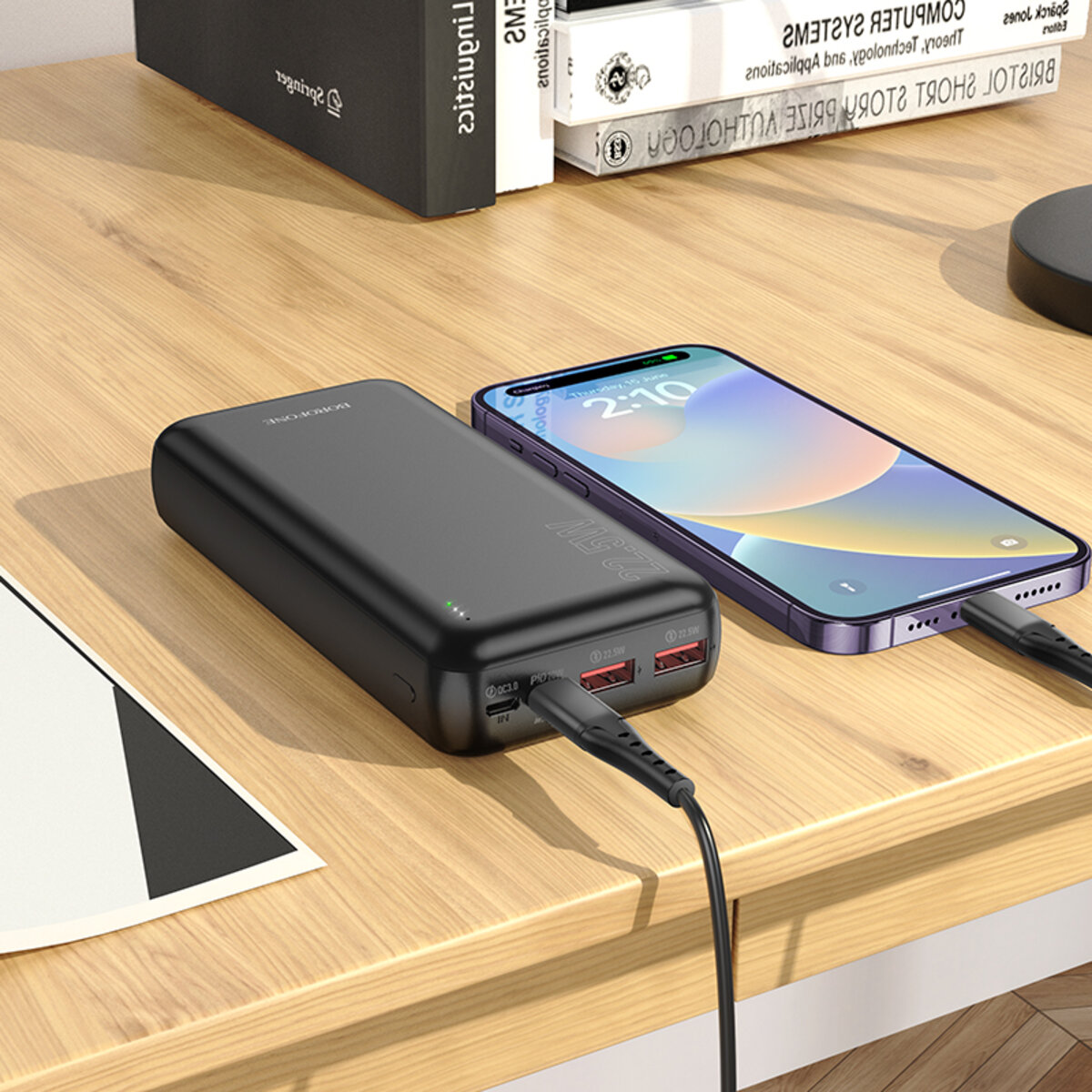 Зовнішній акумулятор BOROFONE BJ38A Power 22.5W+PD20W fully compatible power bank(20000mAh) Black на картинке №4
