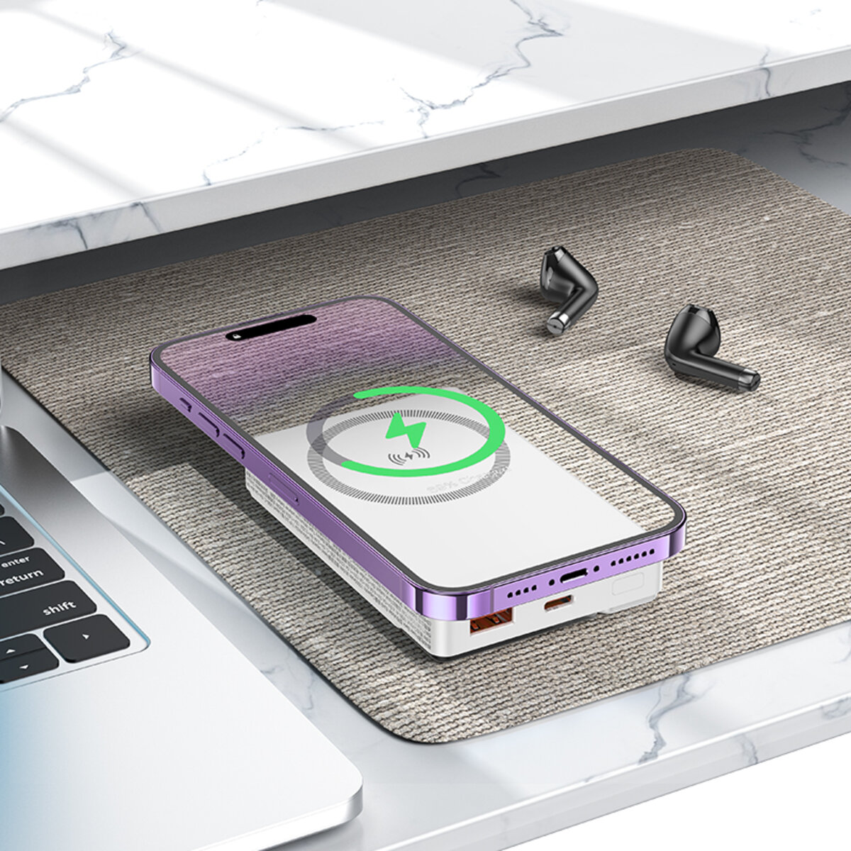 Зовнішній акумулятор BOROFONE BJ49 Astute 22.5W+PD20W fully compatible magnetic power bank(10000mAh) White (6941991109904) на картинке №3