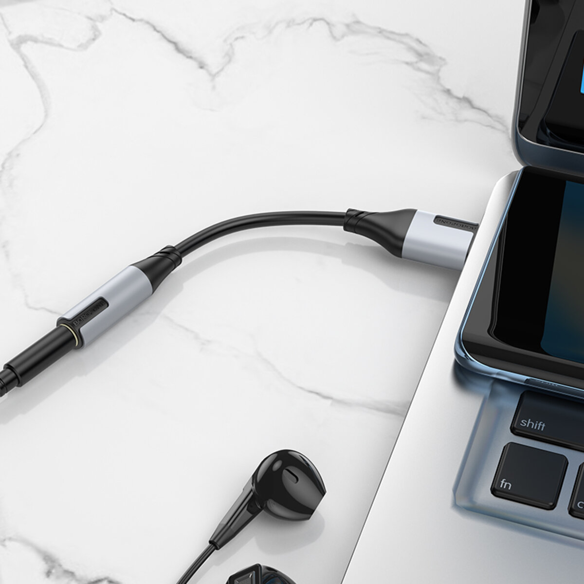 Адаптер BOROFONE BV19 Creator digital audio converter Type-C to 3.5mm Black (6941991108372) смотреть фото №7