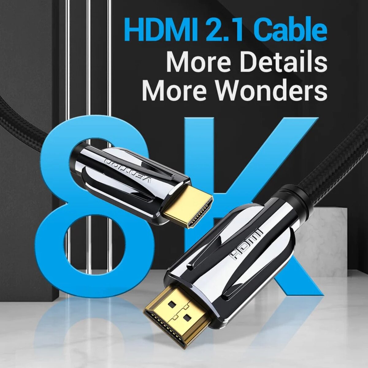Кабель Vention HDMI-HDMI, 3M, v2.1, 8K 60Hz, 4K 120Hz, 2K 144Hz, 1080P 160Hz (AANBF) (AALBI) Фотографія №2 Кабель Vention HDMI-HDMI, 3M, v2.1, 8K 60Hz, 4K 120Hz, 2K 144Hz, 1080P 160Hz (AANBF) (AALBI) на малюнкі №2