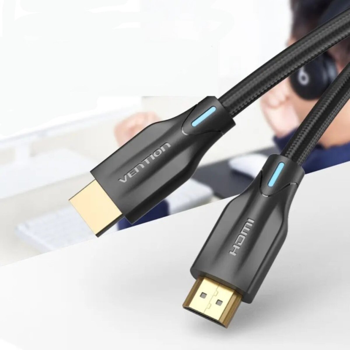 Кабель Vention Cotton Braided 8K HDMI-HDMI v2.1 Cable 1M Black (AAUBF) Фотографія №3 Кабель Vention Cotton Braided 8K HDMI-HDMI v2.1 Cable 1M Black (AAUBF) на малюнкі №3