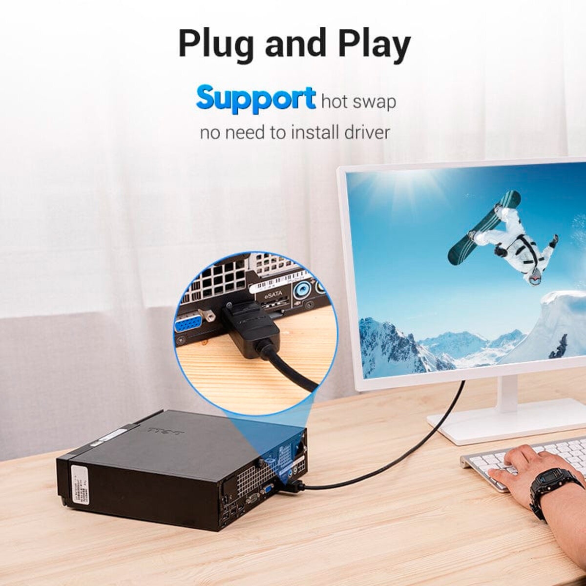 Кабель Vention DP to DVI Cable 2M Black (HAFBH) Фотографія №3 Кабель Vention DP to DVI Cable 2M Black (HAFBH) на малюнкі №3