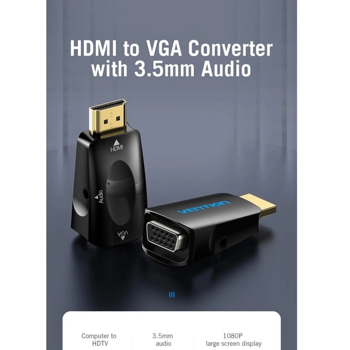 Перехідник Vention HDMI to VGA Converter 1080P with 3.5MM Audio (AIDB0) на малюнкі №2