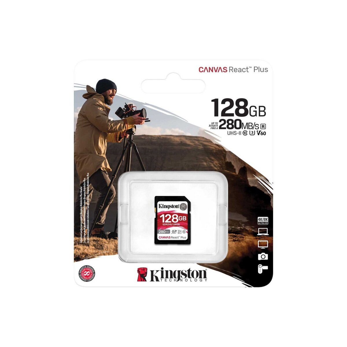 Карта памяті SDXC (UHS-II U3) Kingston Canvas React Plus 128Gb class 10 V60 (R280MB/s, W150MB/s) Фото 3 Карта памяті SDXC (UHS-II U3) Kingston Canvas React Plus 128Gb class 10 V60 (R280MB/s, W150MB/s) на картинке №3