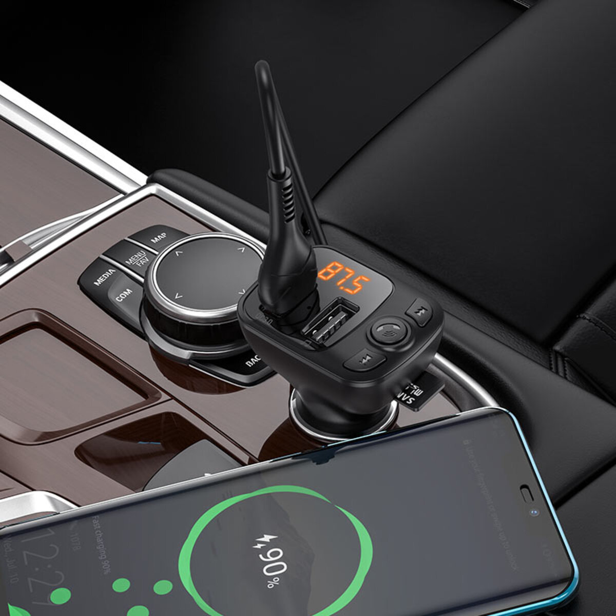 АЗП з FM-модулятором BOROFONE BC41 Eminency QC3.0 Car BT FM transmitter 18W Black 8525500090 на малюнкі №8