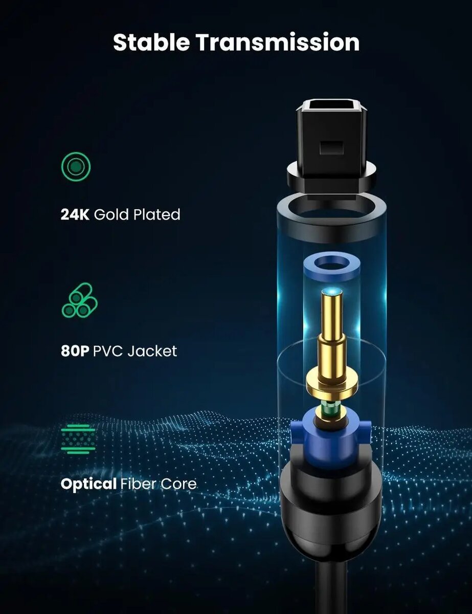 Аудіокабель UGREEN AV122 Toslink Optical Audio Cable 2m (Black)(UGR-70892) Фотографія №2 Аудіокабель UGREEN AV122 Toslink Optical Audio Cable 2m (Black)(UGR-70892) на малюнкі №2