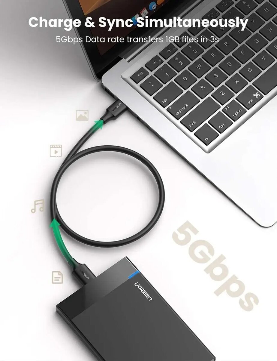 Кабель UGREEN US130 USB 3.0 A Male to Micro USB 3.0 Male Cable 0.5m (Black)(UGR-10840) на малюнкі №3
