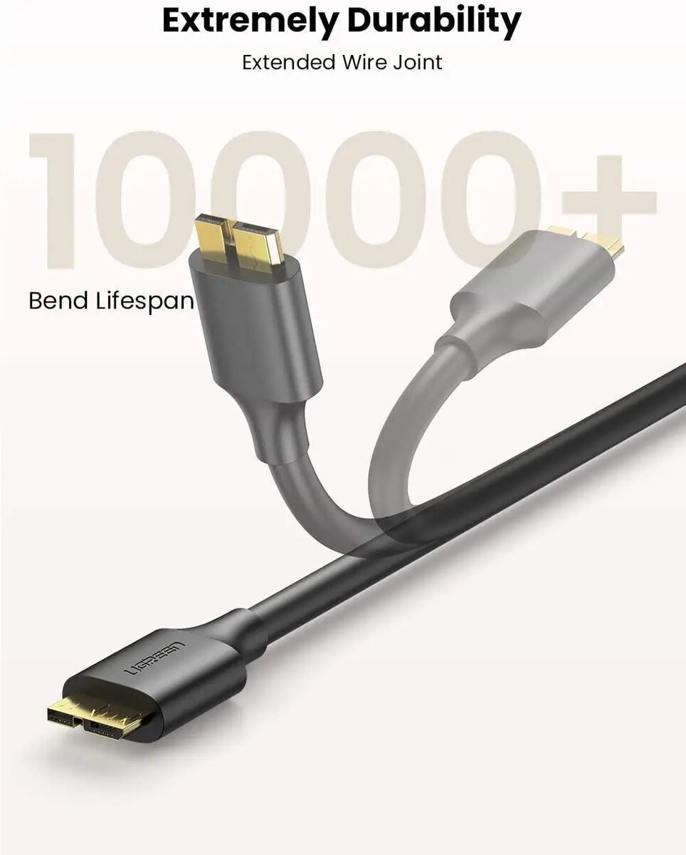 Кабель UGREEN US130 USB 3.0 A Male to Micro USB 3.0 Male Cable 2m (Black)(UGR-10843) на картинке №3