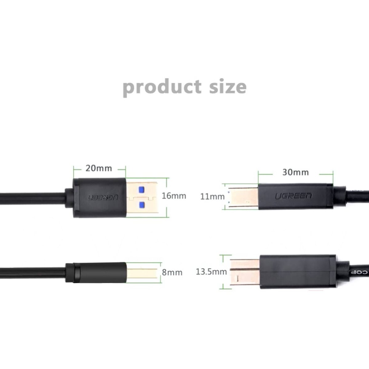 Кабель UGREEN US210 USB 3.0 AM to BM Print Cable 2m (Black）(UGR-10372) на картинке №6