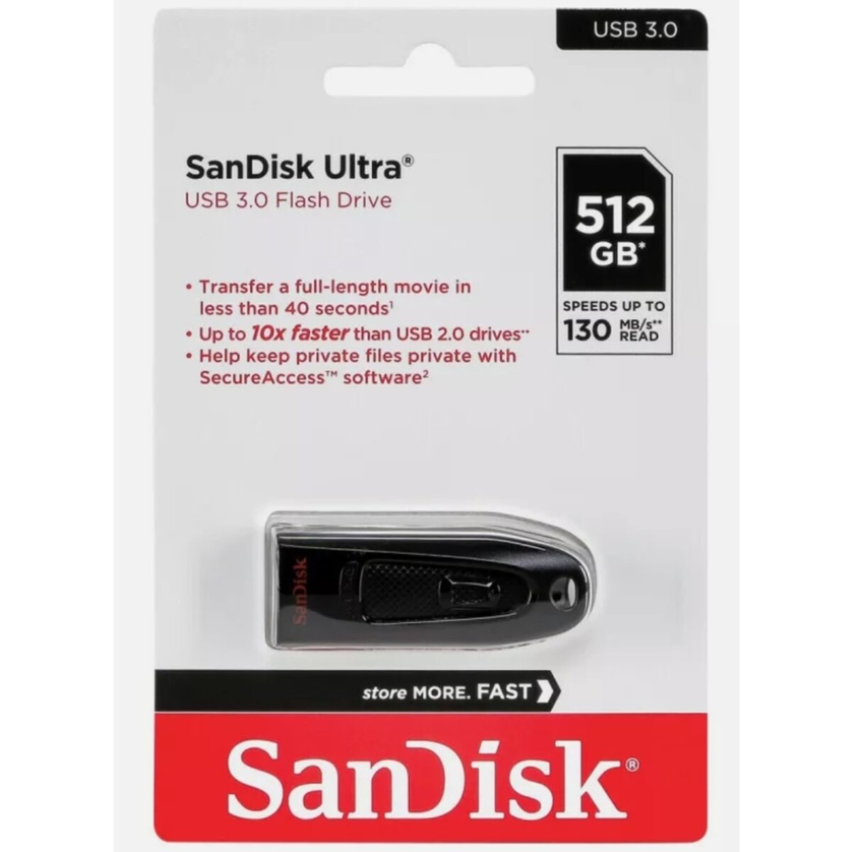 Флеш-накопичувач SanDisk USB 3.0 Ultra 512Gb (130Mb/s) Black (SDCZ48-512G-G46) Фото 3 Флеш-накопичувач SanDisk USB 3.0 Ultra 512Gb (130Mb/s) Black (SDCZ48-512G-G46) на картинке №3