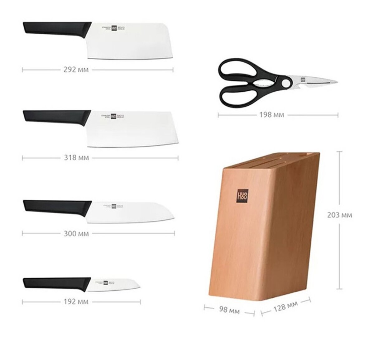 Набір ножів з 6 предметів Xiaomi HuoHou Hot Youth Set Of 6 Stainless Steel (HU0057) на картинке №6