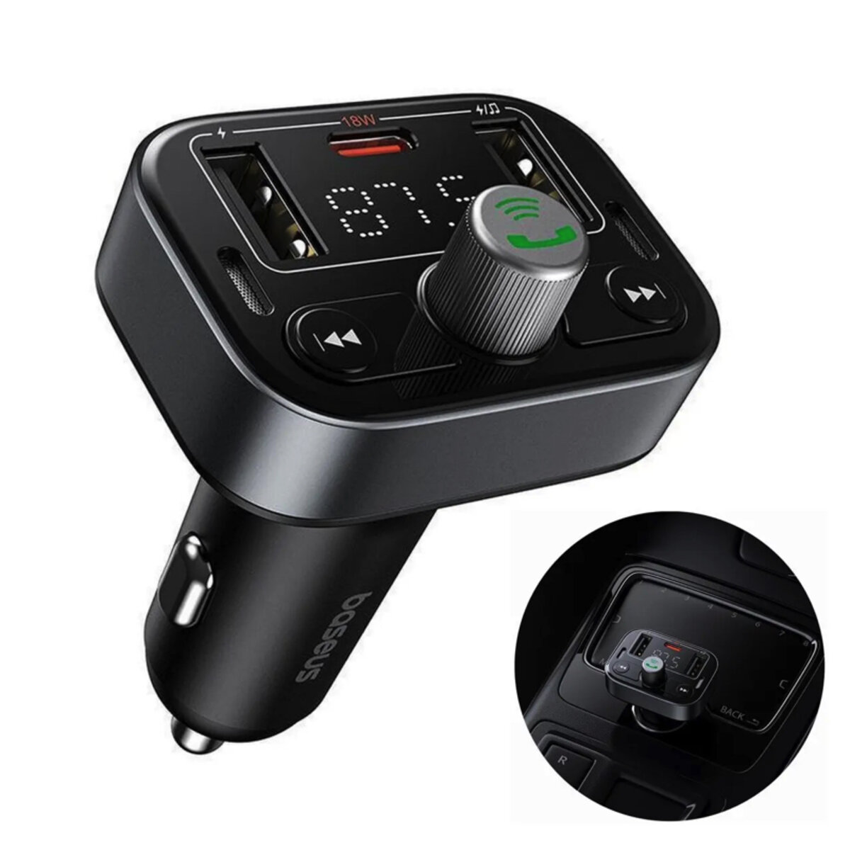 АЗП з FM-модулятором Baseus S-09 Pro Series Car FM Transmitter Cluster Black (C10762200113-00) на картинке №6